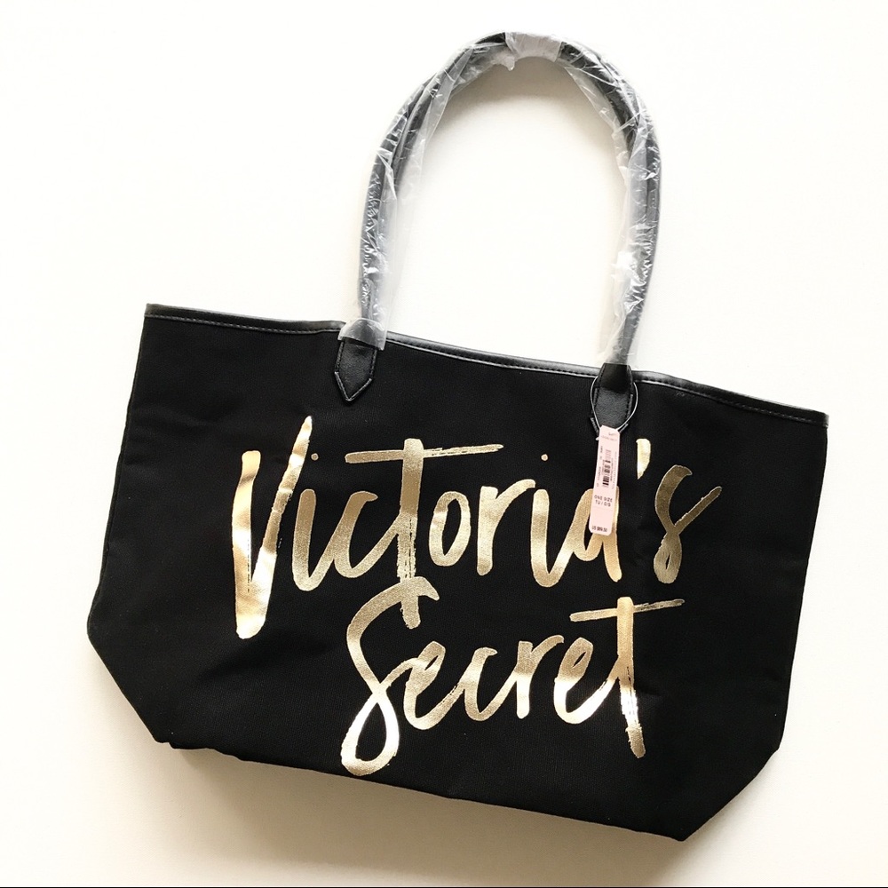 🆕 NEW 💕 Victoria’s Secret Gold Print Canvas Tote